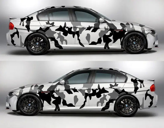 Universal Black & Grey Camouflage Car Vinyl Sticker Kit - Customizable Camo Side Graphic Wrap Decals