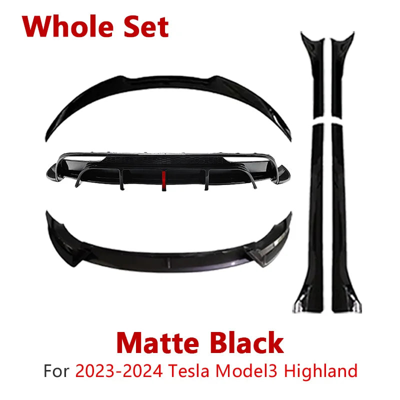 Full Body Kit — Bumper Lips, Diffuser & Spoiler for Tesla Models | Gloss Black & Carbon Tuning