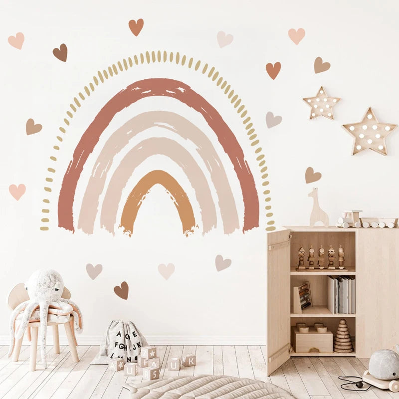 Boho Rainbow Wall Decals - Waterproof Nursery Stickers for Kids' Rooms & Bedrooms