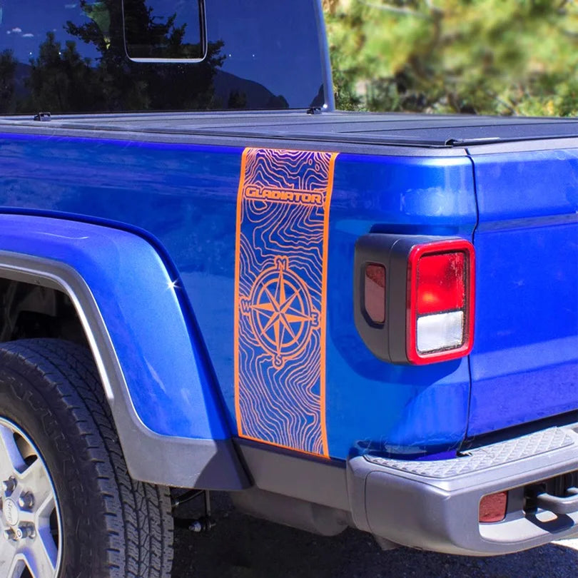 Compass Map & Skull Blackout Bedside & Tailgate Decal Kit for Jeep Gladiator JT | Vinyl Wrap Pair