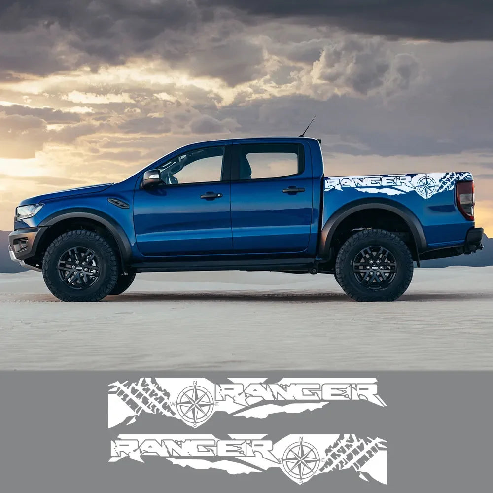 Tire Print & Compass Adventure Tail Decal for Ford Ranger Raptor | 2-Piece Vinyl