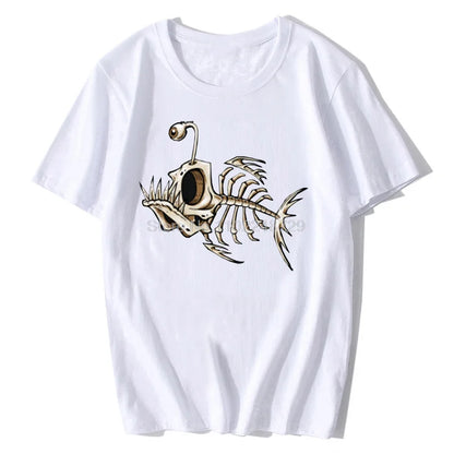 Bonefish Skull Fishing T-Shirt – Funny Deep Sea Angler Tee for Men, Cotton Short Sleeve