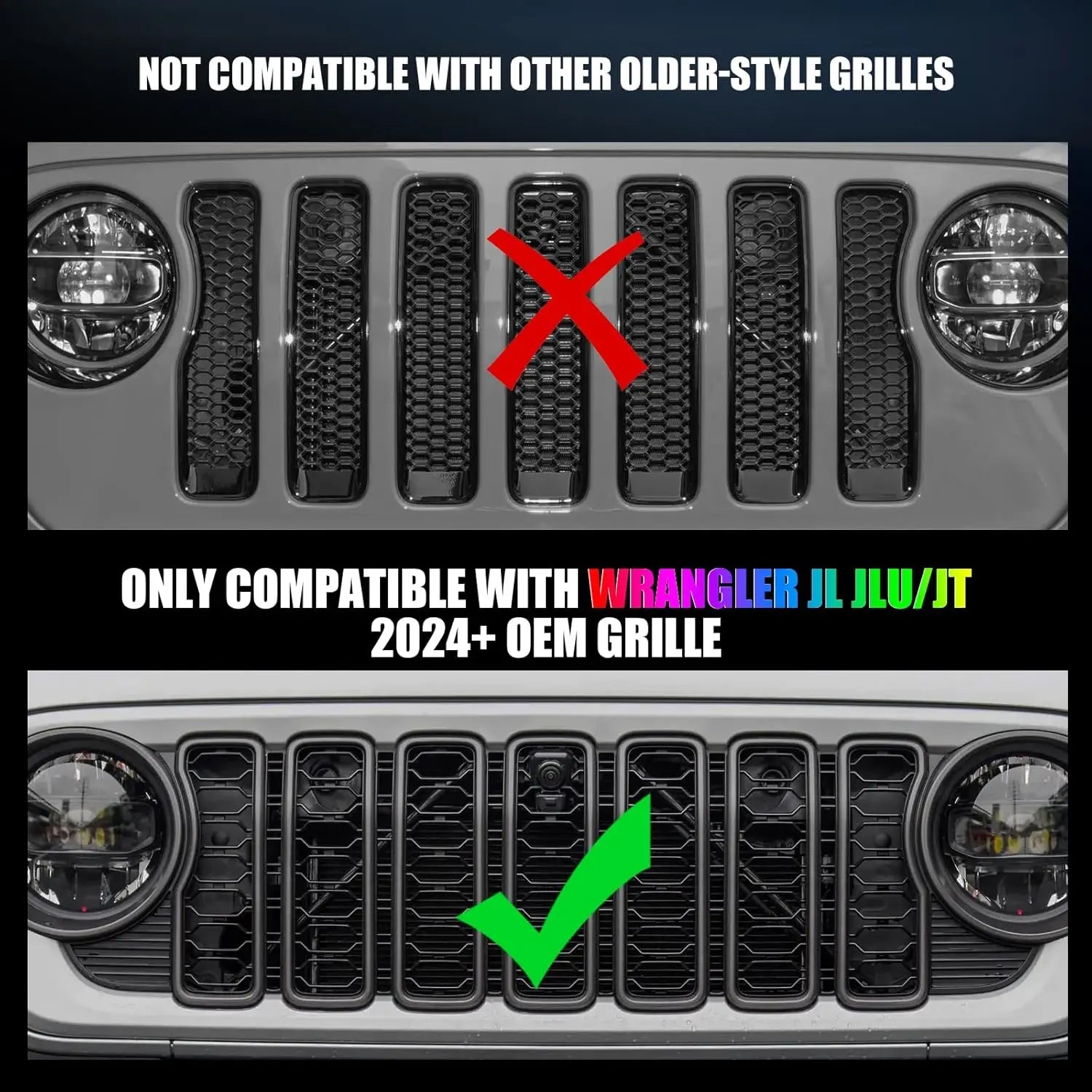 MAIKER RGB LED Front Grille Lights For 2024-2025 Jeep Wrangler JL JLU JT Original Factory Grille, 5PCS RGB Exterior Grill Lamp