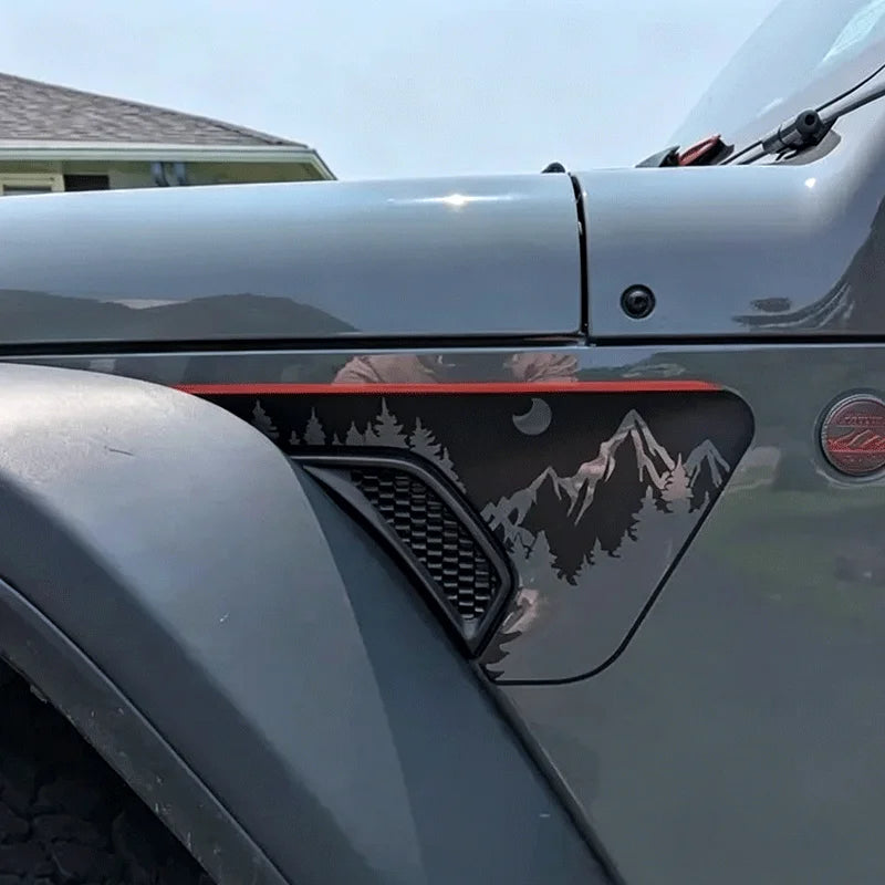Mountains and Trees Car Stickers Decoration Fender Vent Exterior Accessories Vinyl Decals for Jeep Wrangler JL JLU JT 2018-2026