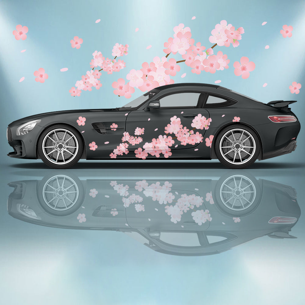 Pink Sakura Flower Car Stickers - Side Graphics and Decorative Vinyl Decals for Car Modification