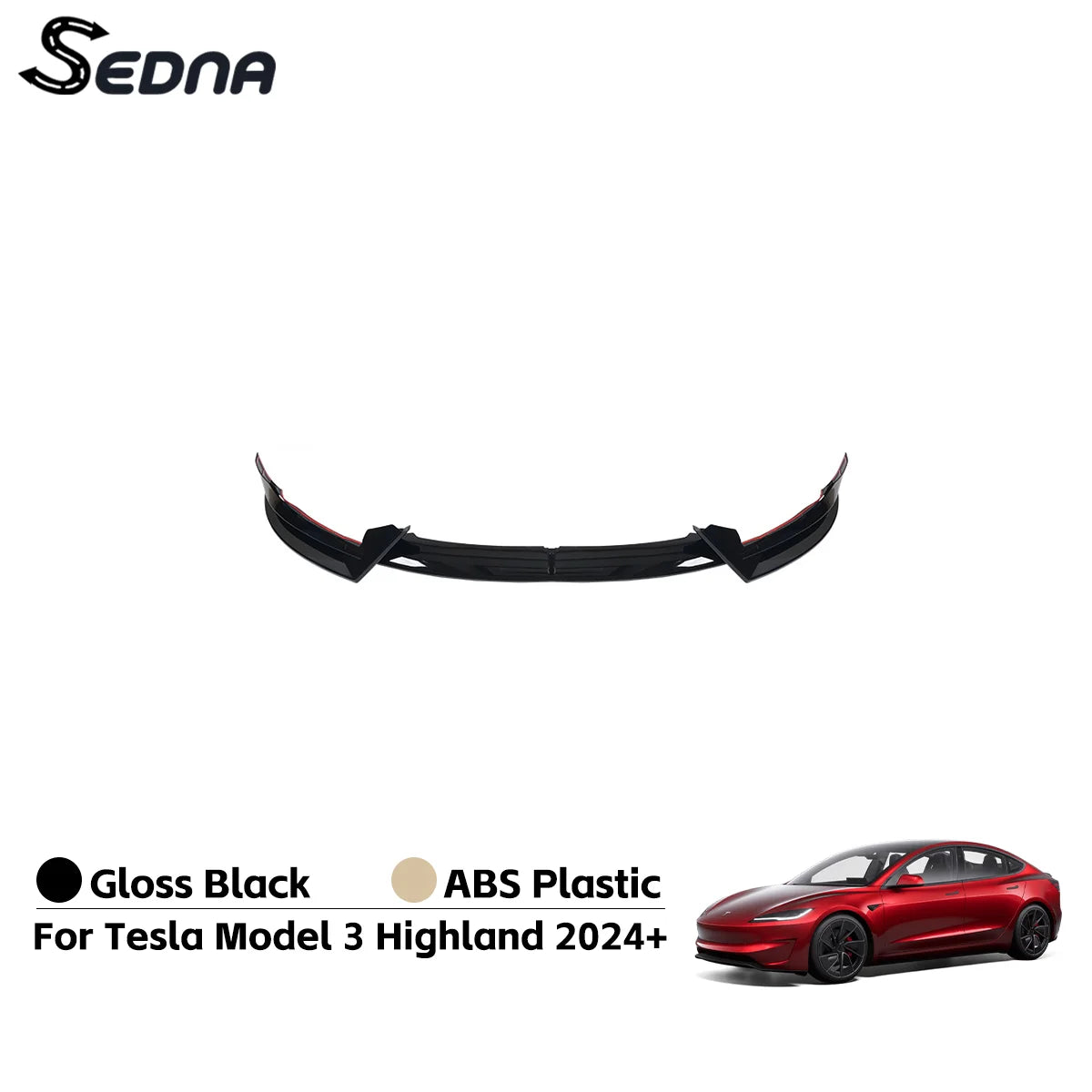 Front Bumper Lip Spoiler Splitter for Tesla Model 3 (2017–2023) & Highland (2024+) | SEDNA
