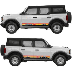 Retro Sunset Mountain Stripe Door Decal for Ford Bronco | Classic Side Vinyl Graphics