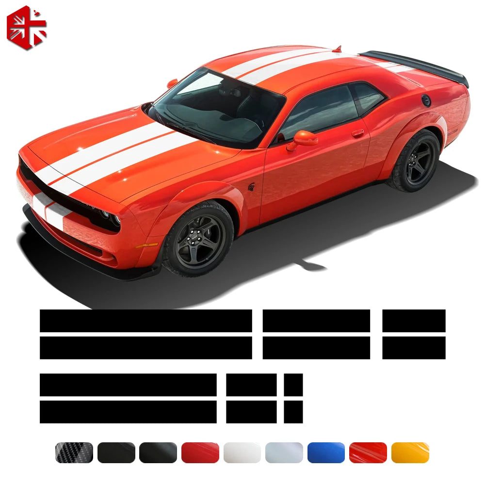 Front-to-Rear Racing Stripe Body Decal Kit | Hood, Roof, Trunk & Bonnet Vinyl Graphics