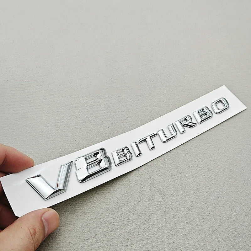 3D ABS Chrome V8 BITURBO Emblem Fender Side Badge for Mercedes-Benz AMG | Decal Sticker