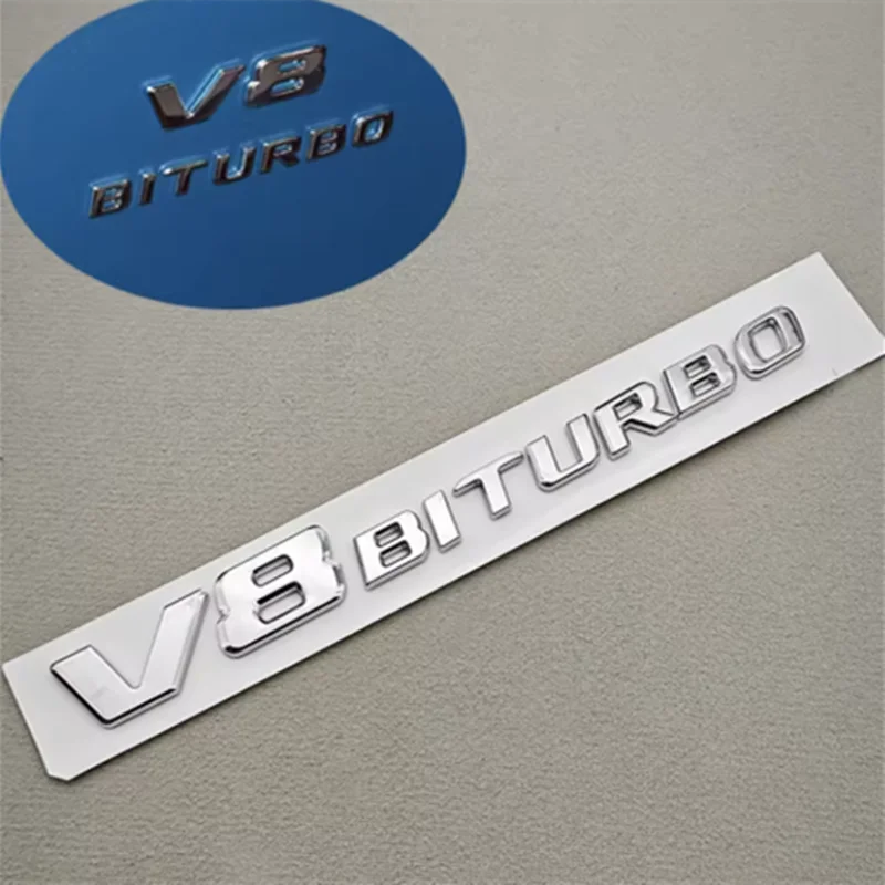 Chrome V8 BITURBO Fender Side Badge Emblem Decal for Mercedes-Benz AMG | Logo Sticker