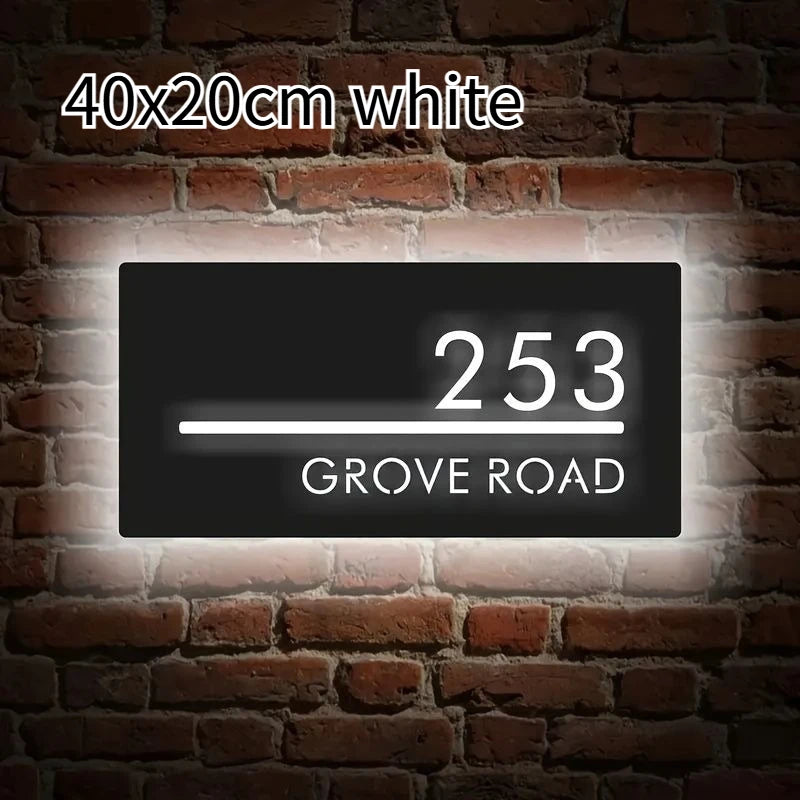 Custom LED House Number Sign Backlit Crystal Base Luminous Acrylic Logo Sign Home Entrance Door Plate for Villa Apartment Decor