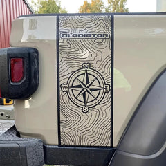 Compass Map & Skull Blackout Bedside & Tailgate Decal Kit for Jeep Gladiator JT | Vinyl Wrap Pair
