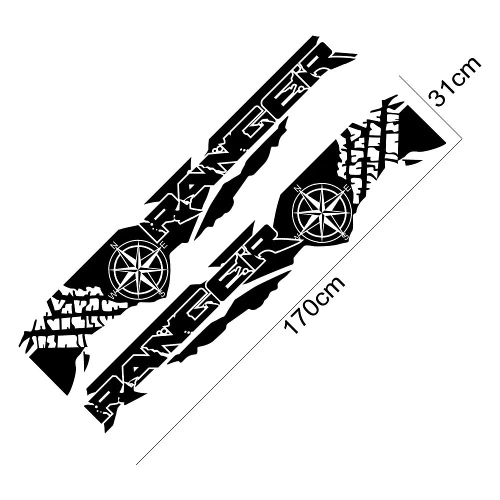Tire Print & Compass Adventure Tail Decal for Ford Ranger Raptor | 2-Piece Vinyl