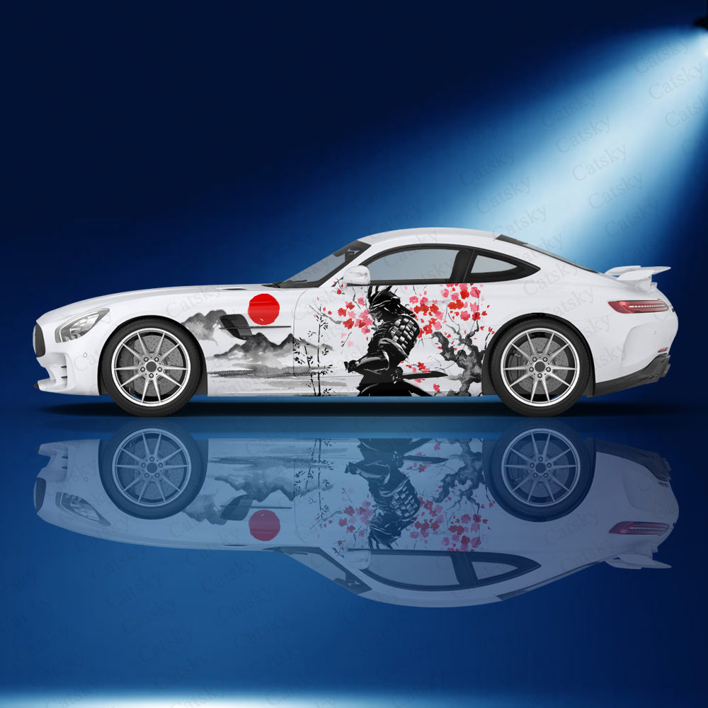 Samurai Plum Blossom Ink Painting Car Decal - Side Graphics Vinyl Wrap for Modified Cars