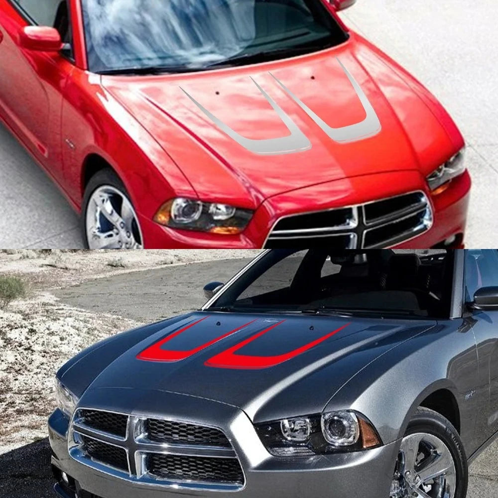 Hood Cover Engine Vinyl Film Sticker for Dodge Charger | 2-Piece Sport Style Decal