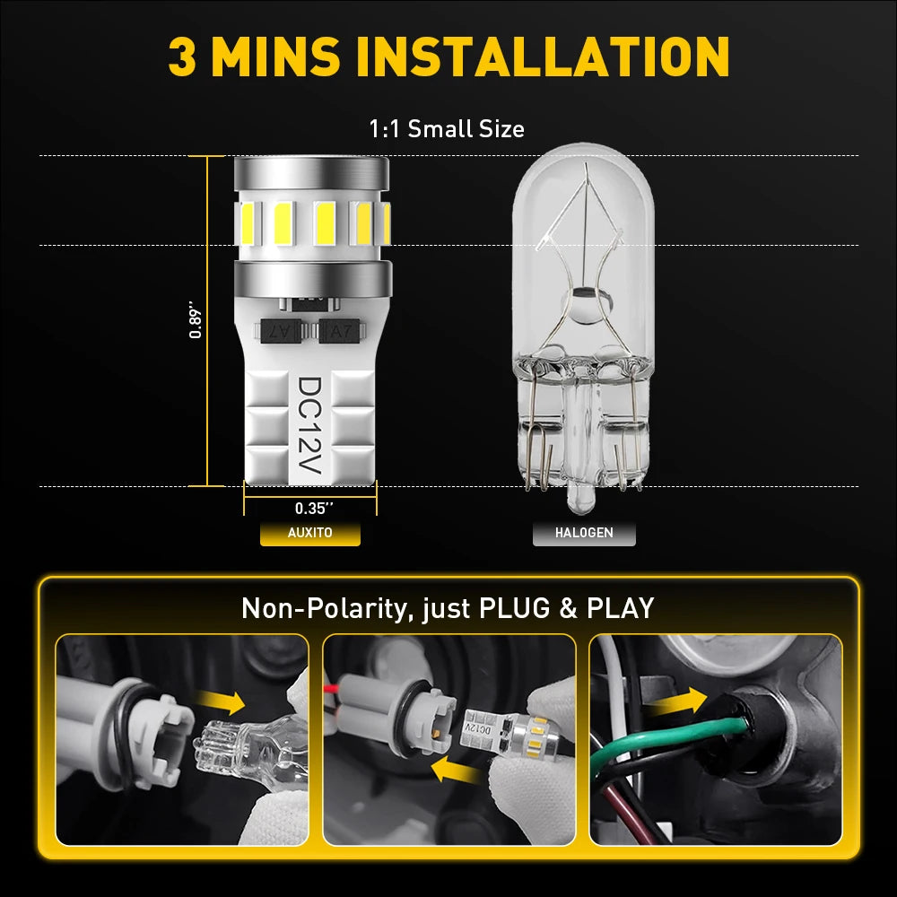 AUXITO T10 W5W 6500K Canbus LED | Signal Parking Clearance Bulb