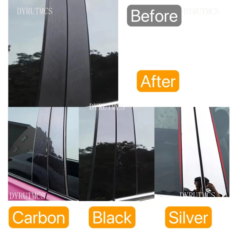 Glossy Black Silver Carbon Pillar Post Fit For Audi A3 S3 RS3 4dr 8P 2003 2004 -2013  Door Window Column BC Trim Sticker Cover