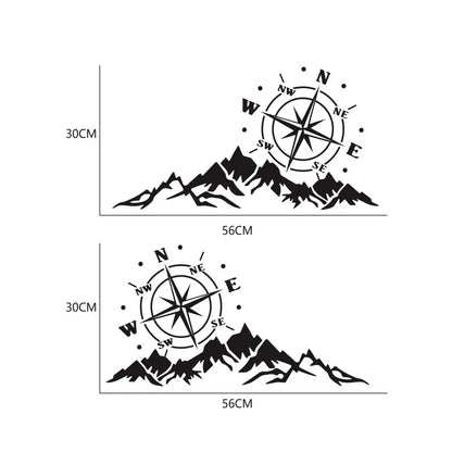 2PCS Mountain Adventurers Compass Car Sticker - Vinyl Graphics in Multiple Sizes (12", 16", 22", 28", 31") for RV, Camper, Truck