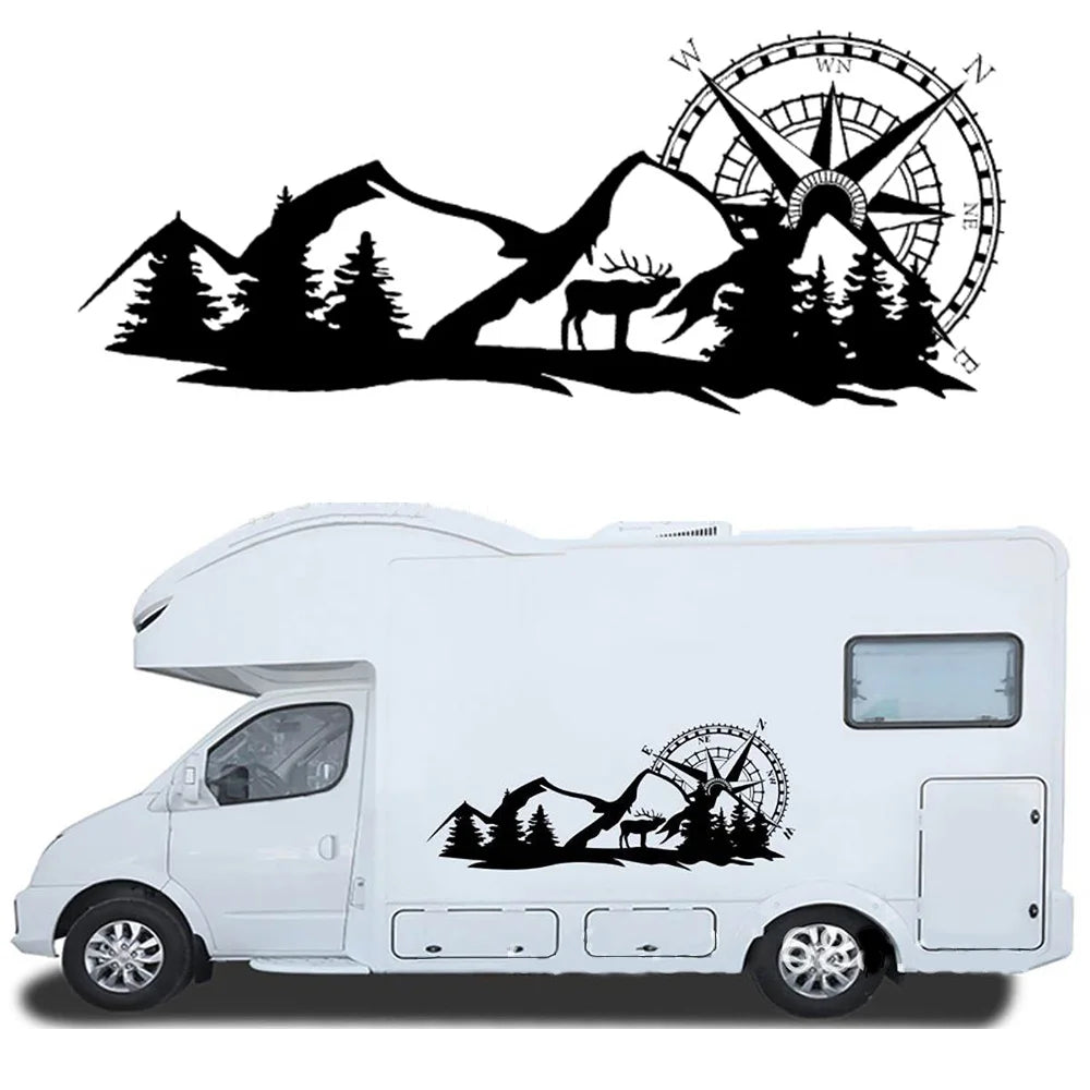 Forest Mountain Scenic Vinyl Decal – Motorhome, RV, Caravan & Camper Van Body Graphic | 3 Sizes, 12 Finishes