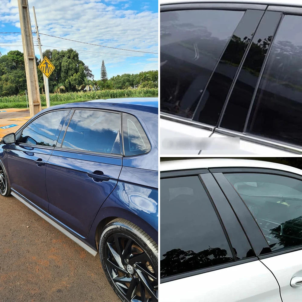 8Pcs Black Car Door Window Column BC Pillar Post Cover Trim PC Material Sticker For Volkswagen VW Polo MK6 2019-2024 Accessories