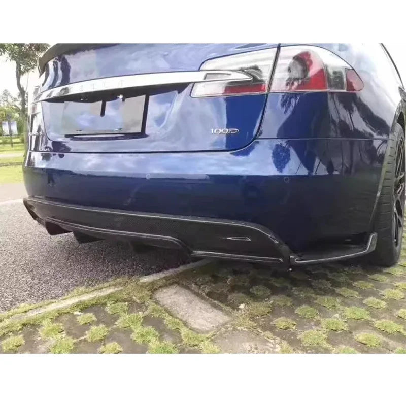 Real Carbon Fiber Rear Bumper Diffuser & Splitters for Tesla Model S (2017+) | Back Lip Body Kit
