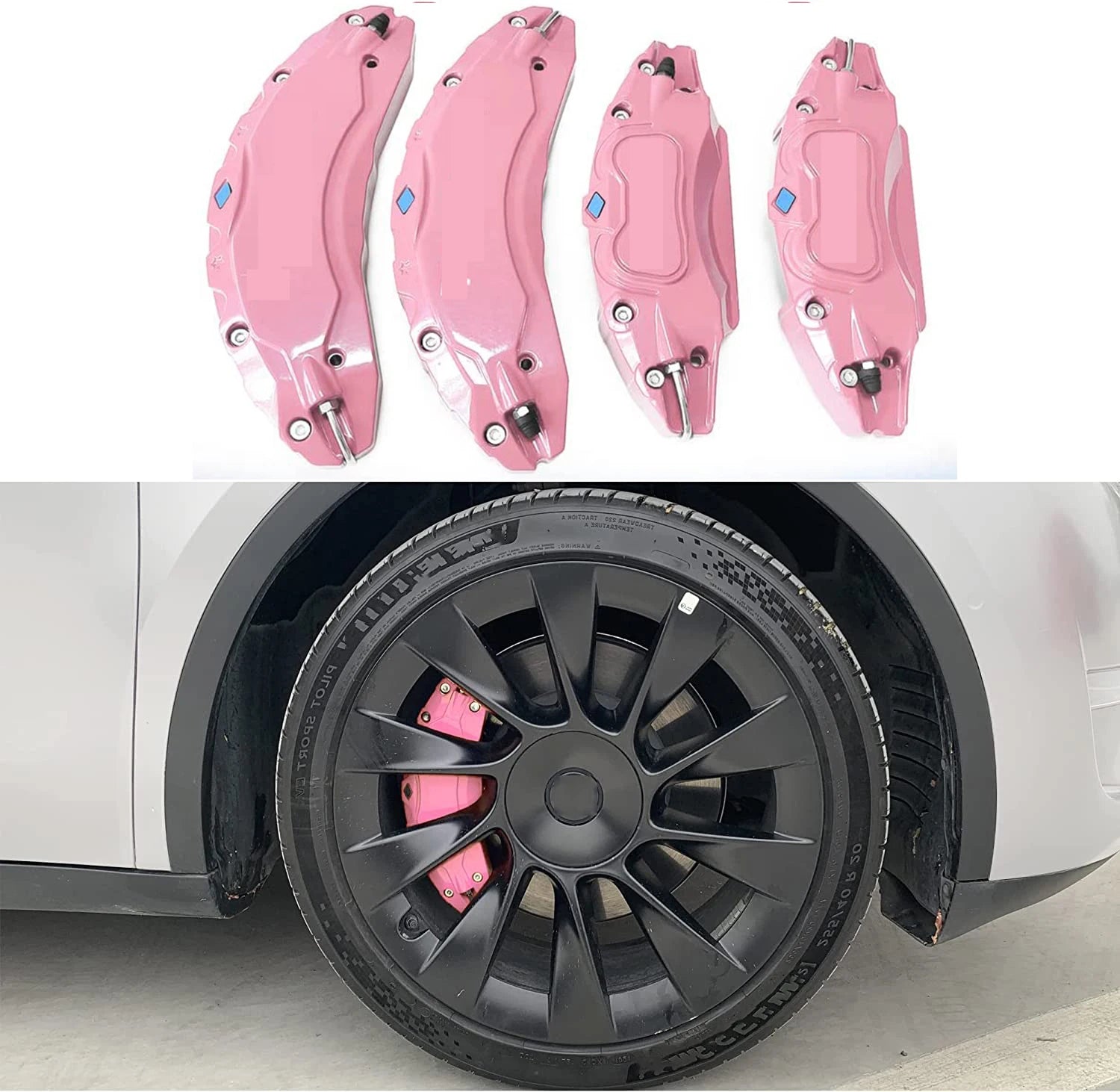 For Tesla Model 3 Brake Caliper Covers 2017 2018 2019 2020 2021 2022 2023 4pcs 18 19in wheel cover with Stickers(not fit 3 2024)