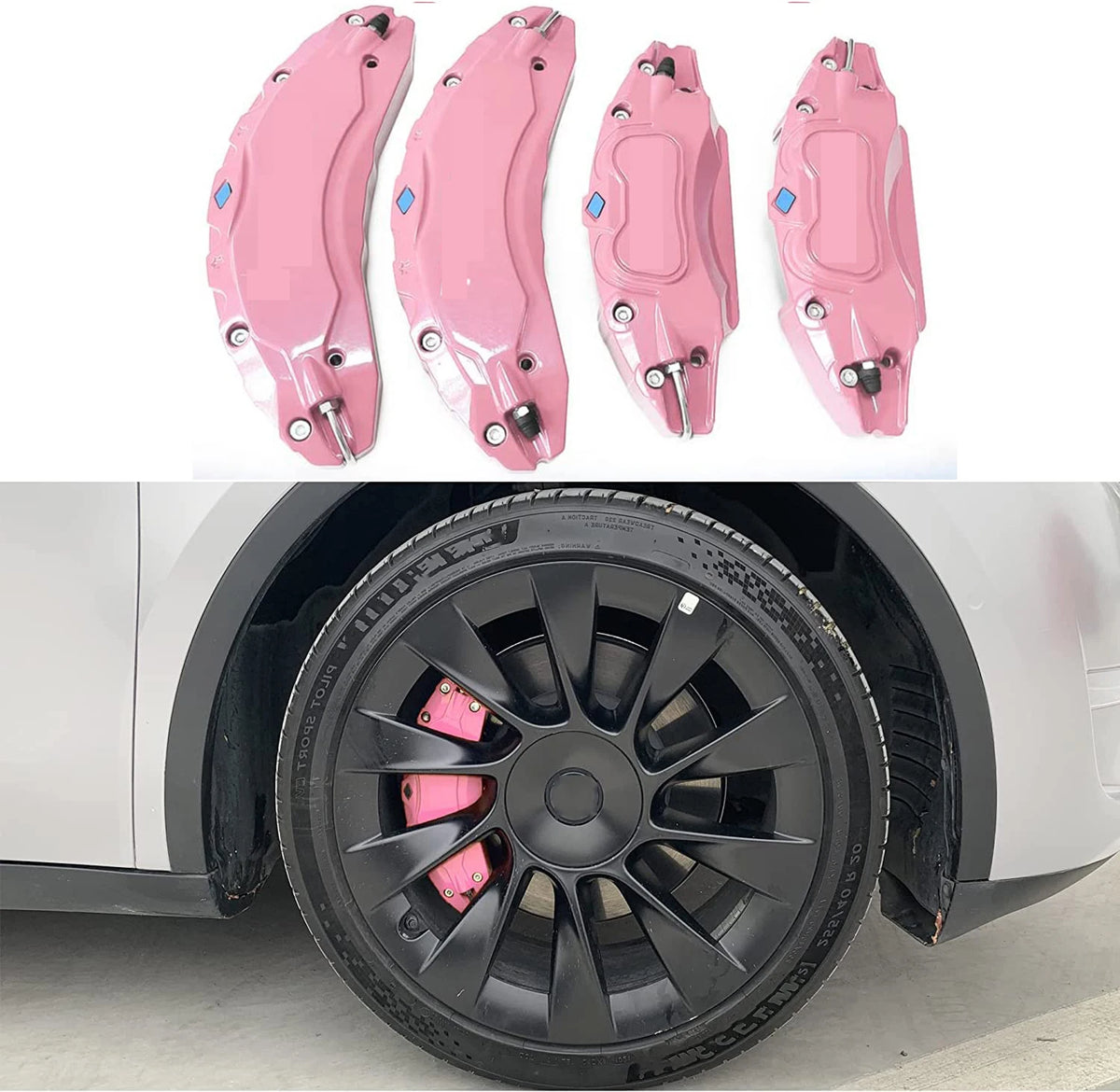For Tesla Model 3 Brake Caliper Covers 2017 2018 2019 2020 2021 2022 2023 4pcs 18 19in wheel cover with Stickers(not fit 3 2024)