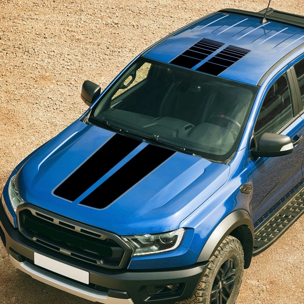 Hood, Bonnet, Roof & Trunk Racing Stripe Vinyl Kit | Full-Length Engine Cover Graphics