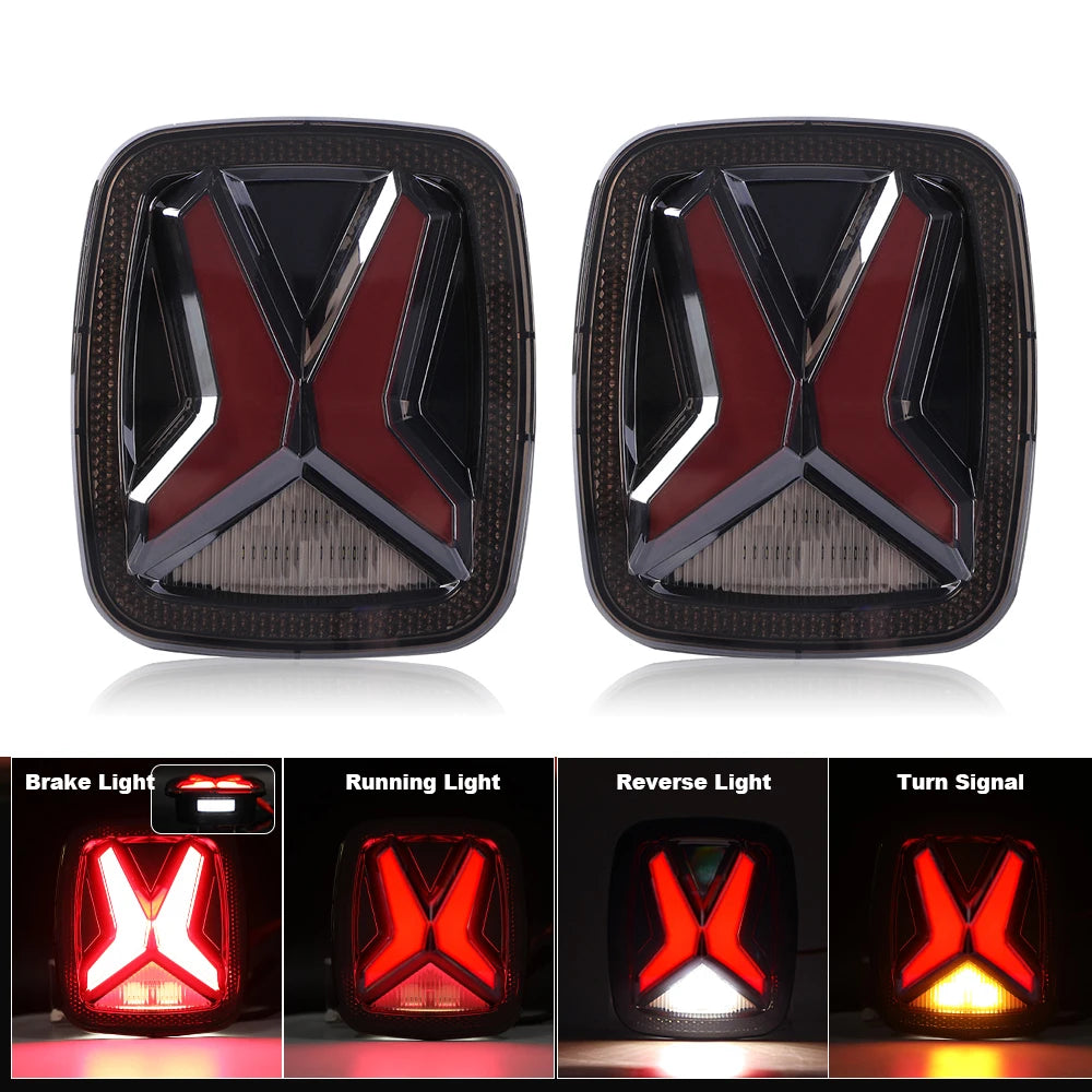 Rear LED Tail Lights for Jeep Wrangler CJ/TJ/YJ (1998–2006) | Universal X-Shape CE/DOT/EMARK