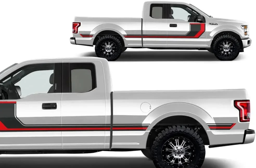 Factory Crafts Rally Stripe Side Graphics Kit Vinyl Decal Wrap for Ford F150 SuperCab 6.5 Bed 2015-2017 – Gloss Finish (2PCS)