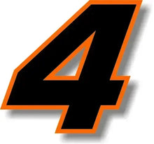 Cargar imagen en el visor de la galería, Custom Race Number Vinyl Sticker – Square Font, Black &amp; Orange Border | 5 Sizes, Digits 0–9