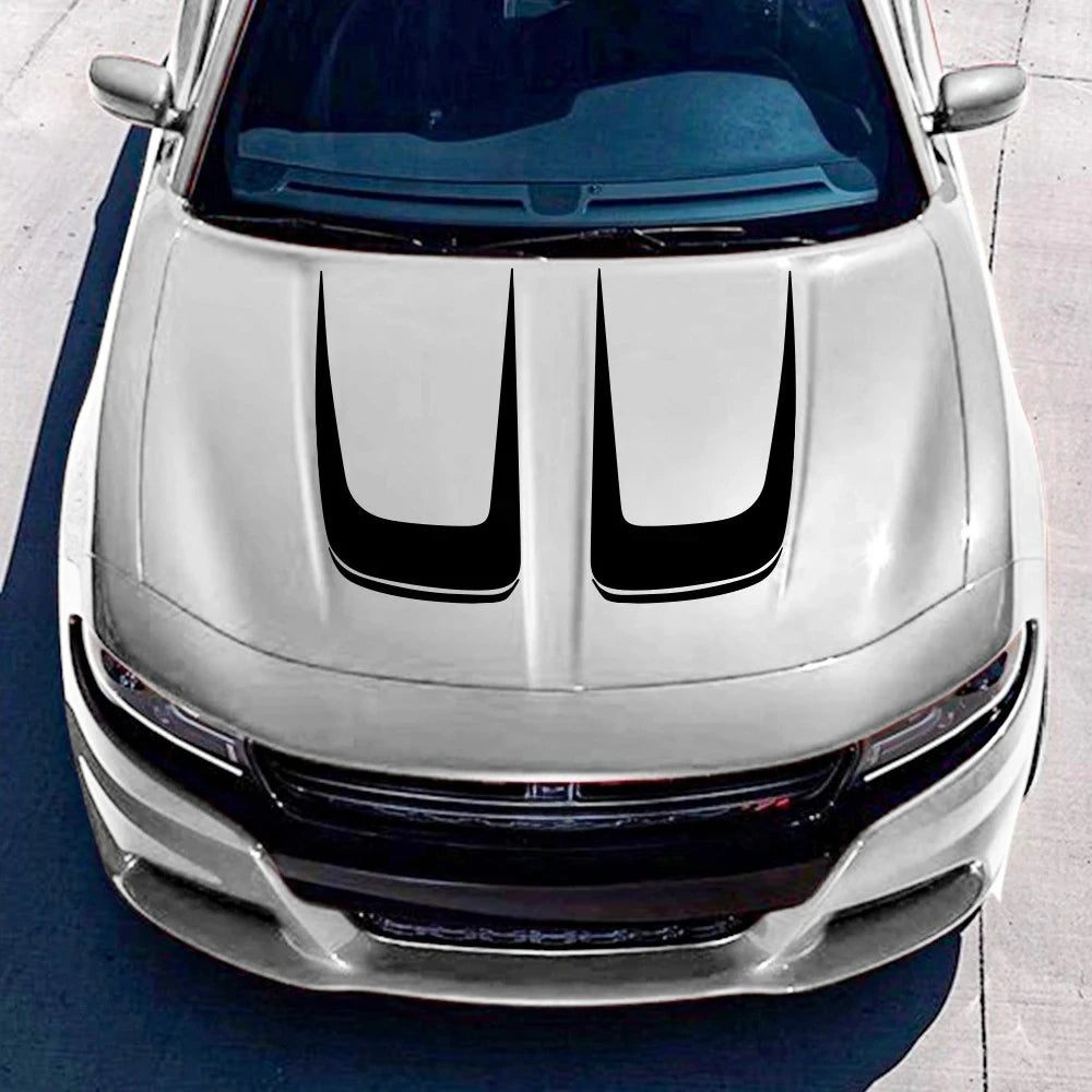 Hood Cover Engine Vinyl Film Sticker for Dodge Charger | 2-Piece Sport Style Decal