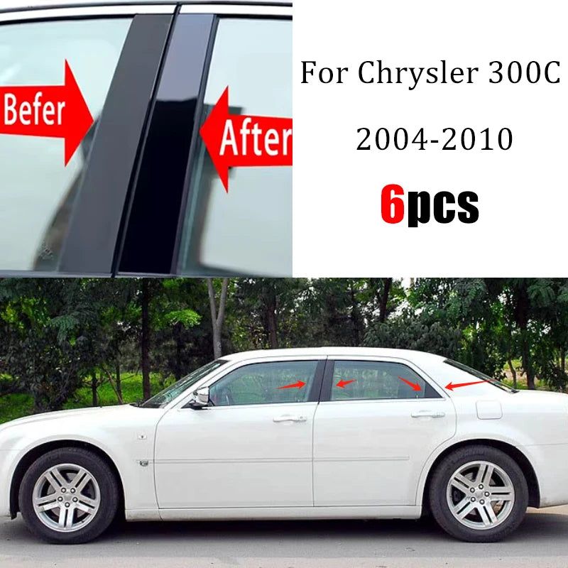 6Pcs Car Door Window Pillar Center Post Trim Stickers For Chrysler 300C 2004-2010 2005 2006 2007 2008 Auto Styling Accessories