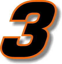Cargar imagen en el visor de la galería, Custom Race Number Vinyl Sticker – Square Font, Black &amp; Orange Border | 5 Sizes, Digits 0–9