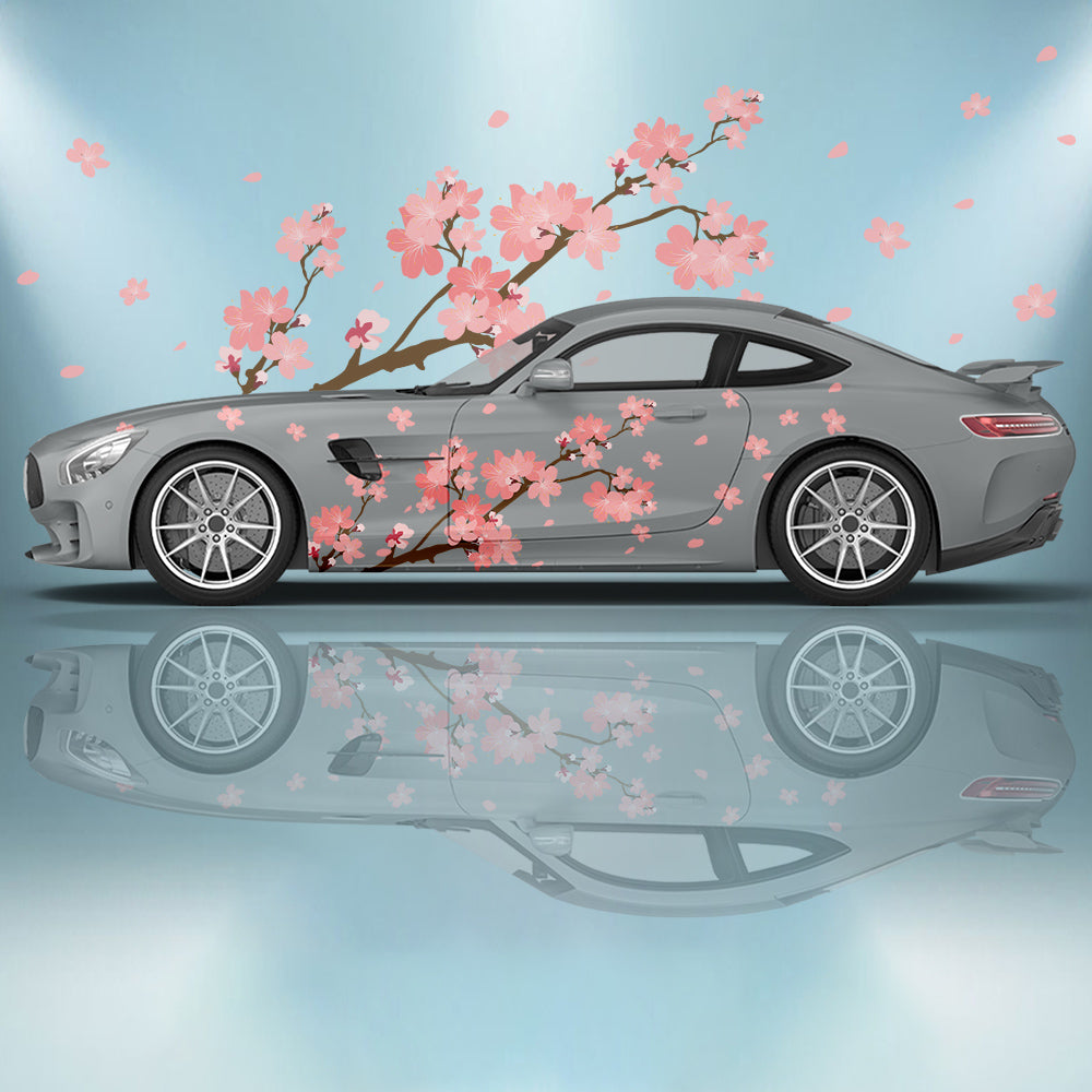 Pink Sakura Flower Car Stickers - Side Graphics and Decorative Vinyl Decals for Car Modification