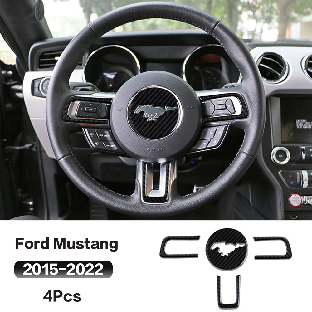 Carbon Fiber Steering Wheel Trim Sticker for Ford Mustang | 4-Piece Interior Set
