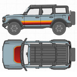 Retro Sunset Hood & Waistline Stripe Decal for Ford Bronco (2021–2023) | Custom Vinyl Wrap Graphics