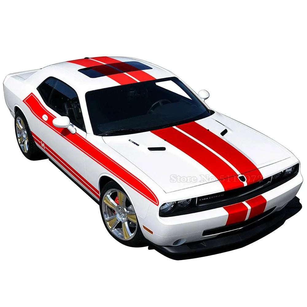 Full-Coverage Racing Stripe Kit | Door Side, Hood, Rear, Waistline & Skirt Vinyl Decal