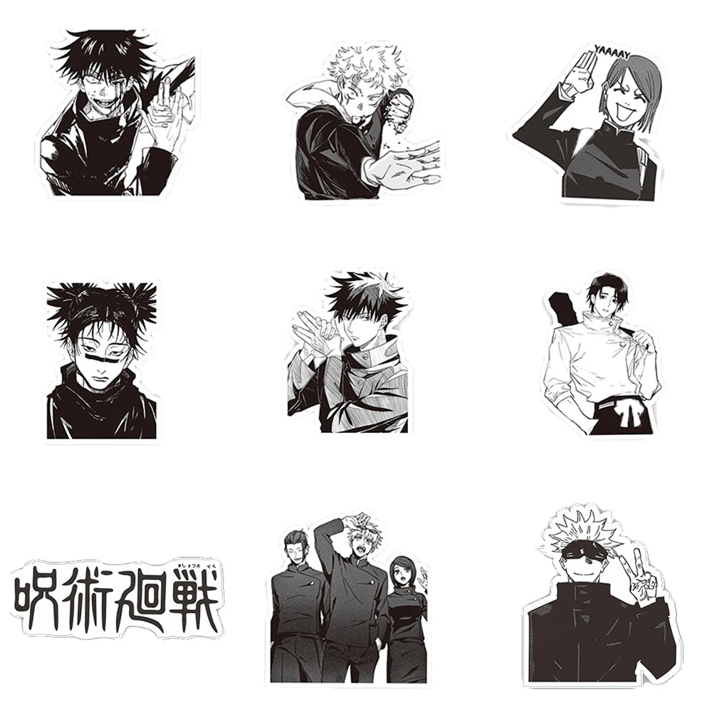 10/30/65PCS Jujutsu Kaisen Anime Stickers - Black & White Vinyl Decals for DIY Computer, Phone Case, Diary, and More