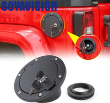 Cargar imagen en el visor de la galería, Black Aluminum Locking Fuel Filler Door Gas Tank Cap Cover for Jeep Wrangler (2007–2018)
