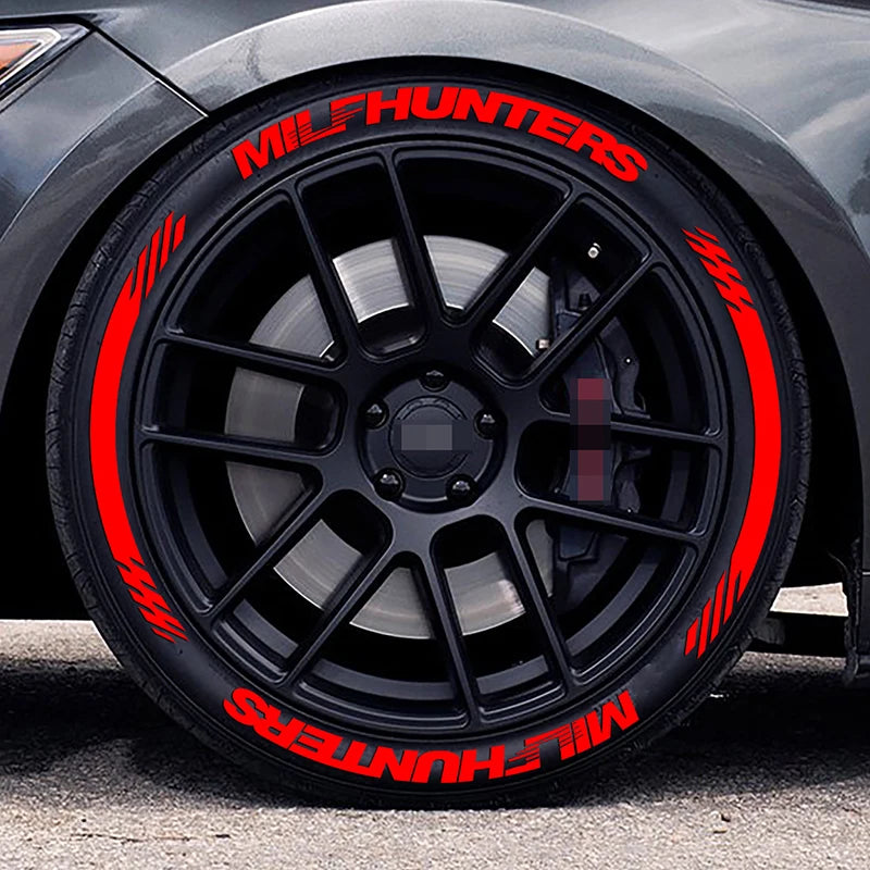 MILFHUNTERS Red Tire Letter Stickers | Universal Rubber Wheel Sidewall