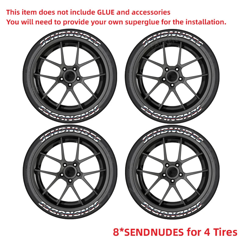 SENDNUDES 3D Tire Letter Stickers for 4 Tires | 8pc Waterproof PVC