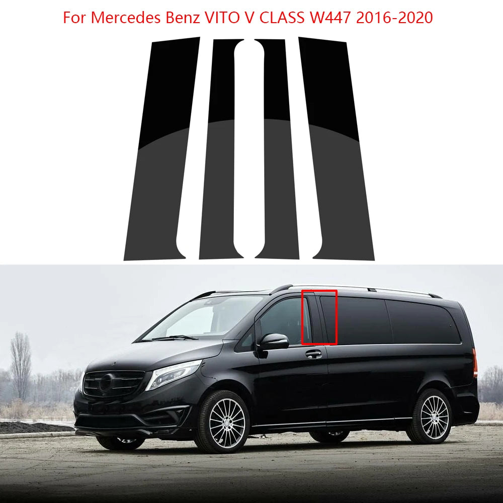 4Pcs Glossy Black Car Door Central Window Column Strip PC Pillar For Mercedes Benz VITO V CLASS W447 2016-2020 Car Accessories