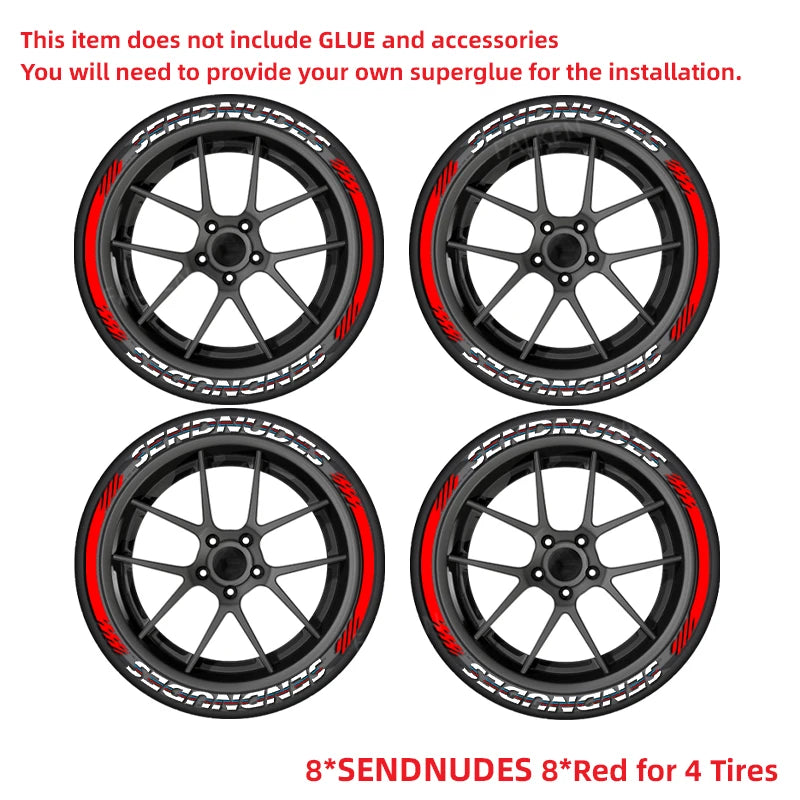 SENDNUDES 3D Tire Letter Stickers for 4 Tires | 8pc Waterproof PVC