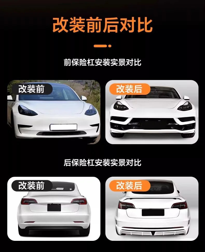 Complete Modified Body Kit for Tesla Model 3 (2018–2022) | Front & Rear Bumper Assembly (MaiAutoR)