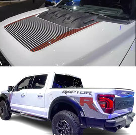 Sport R Bedside & Hood Stripe Decal Kit for Ford F-150 Raptor (2024) | Matte Black + Red Precut Vinyl