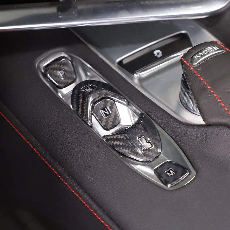 Real Carbon Fiber Cover For Chevrolet Corvette C8 2020 2021 2022 2023 Car Console Gear Shift Button Sticker Accessories