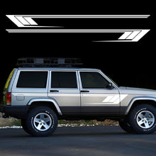 Cargar imagen en el visor de la galería, Jeep Cherokee XJ Retro Hockey Stick Racing Side Stripe Decal – Body Door &amp; Side Skirt Vinyl (2 Pcs) | 8 Finishes