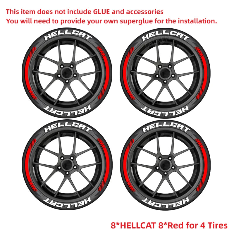 HELLCAT 3D Tire Letter Stickers for 4 Tires | 8pc Waterproof PVC