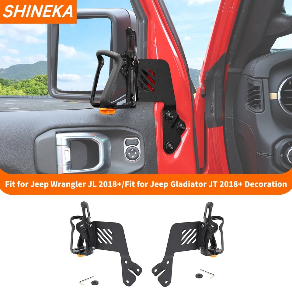 SHINEKA Iron Car Front Door Side Water Cup Bracket Drinks Holders For Jeep Wrangler JL Gladiator JT 2018 Up Interior Accessories